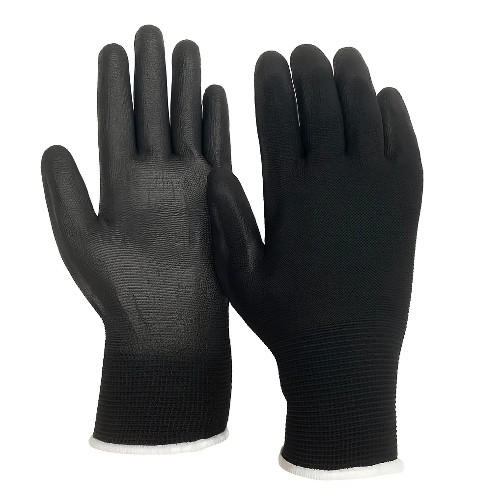 13G general purpose PU palm black glove assembly automotive EN388