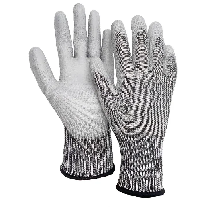 10G ANSI A3 cut resistant glove PU palm black white salt pepper automotive
