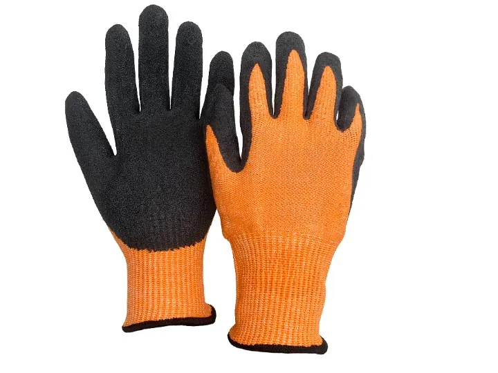10G ANSI A9 cut resistant glove hi-vis orange latex palm coil handling EN388