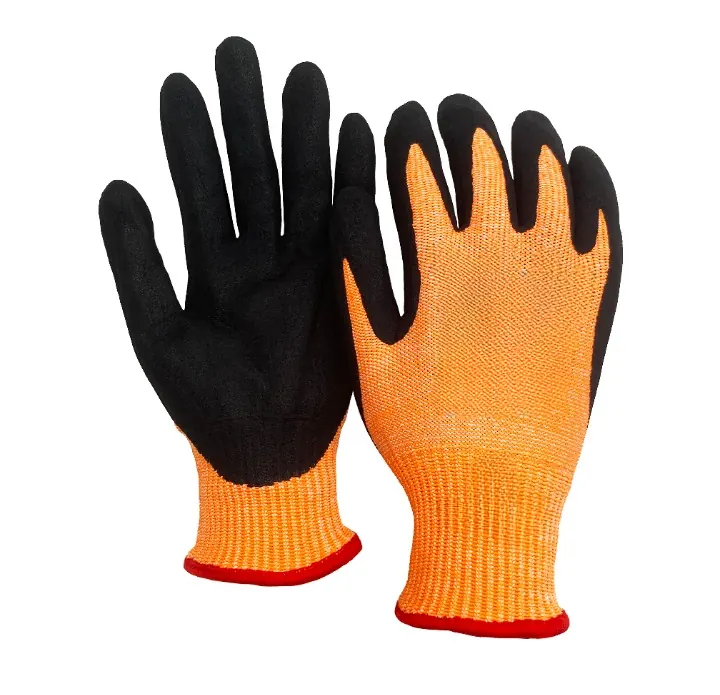 10G ANSI A8 cut resistant glove hi-vis orange nitrile scrub oily grip